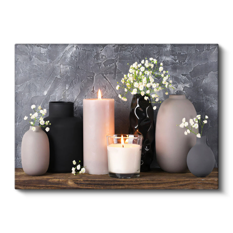 Yatay Kanvas Tablo Mum ve Çiçek Vazo Seti Modern Tablo Ev Ofis Duvar Dekoru