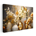 Yatay Kanvas Tablo Altın Vazolu Çiçekler Modern Tablo Ev Ofis Duvar Dekoru