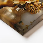 Yatay Kanvas Tablo Altın Vazolu Çiçekler Modern Tablo Ev Ofis Duvar Dekoru