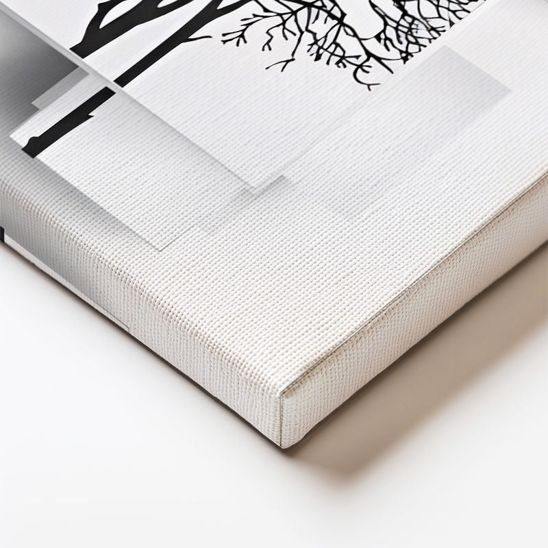 Yatay Kanvas Tablo Kuş ve Ağaç Silüetleri Modern Sanat Tablosu Ev Ofis Duvar Dekoru