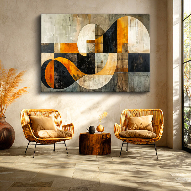 Yatay Kanvas Tablo Geometrik Form Geçişleri Soyut Tablo Ev Ofis Duvar Dekoru