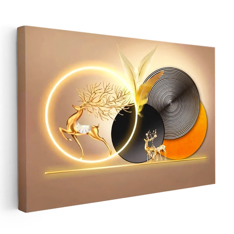 Yatay Kanvas Tablo Altın Geyik Figürleri Modern Sanat Tablosu Ev Ofis Duvar Dekoru