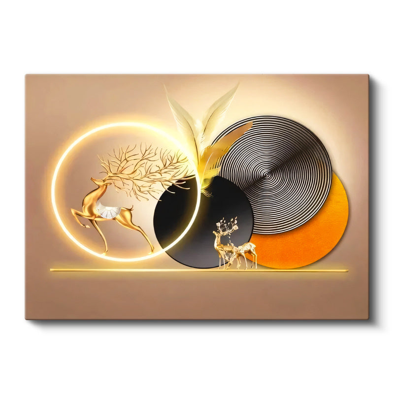 Yatay Kanvas Tablo Altın Geyik Figürleri Modern Sanat Tablosu Ev Ofis Duvar Dekoru
