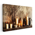 Yatay Kanvas Tablo Mumlar ve Çiçekli Vazo Modern Tablo Ev Ofis Duvar Dekoru
