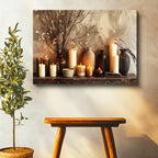 Yatay Kanvas Tablo Mumlar ve Çiçekli Vazo Modern Tablo Ev Ofis Duvar Dekoru
