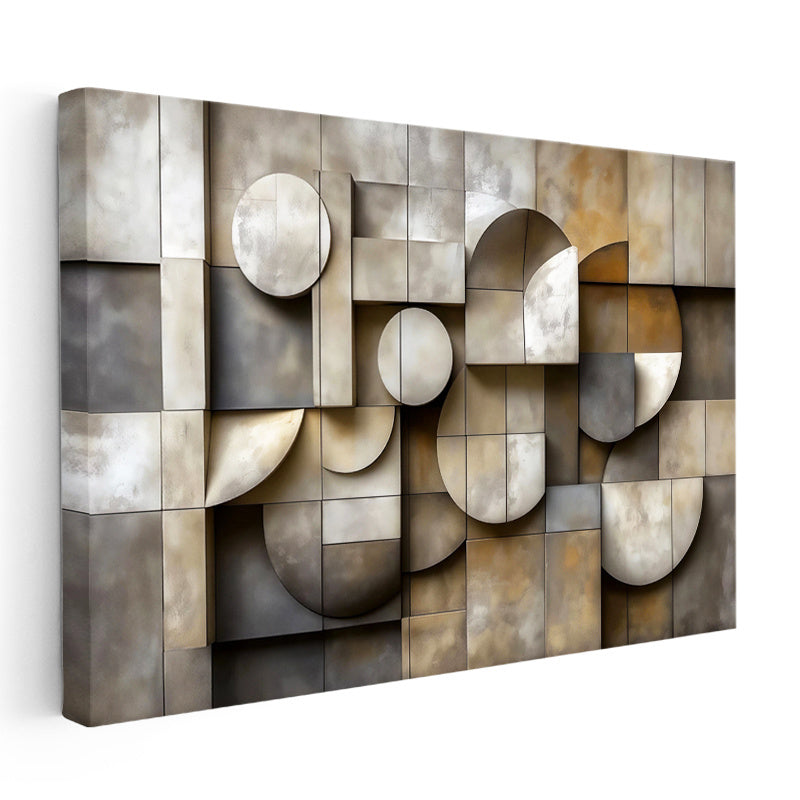 Yatay Kanvas Tablo Geometrik Bloklar Ve Eğriler Modern Soyut Tablosu Ev Ofis Duvar Dekoru