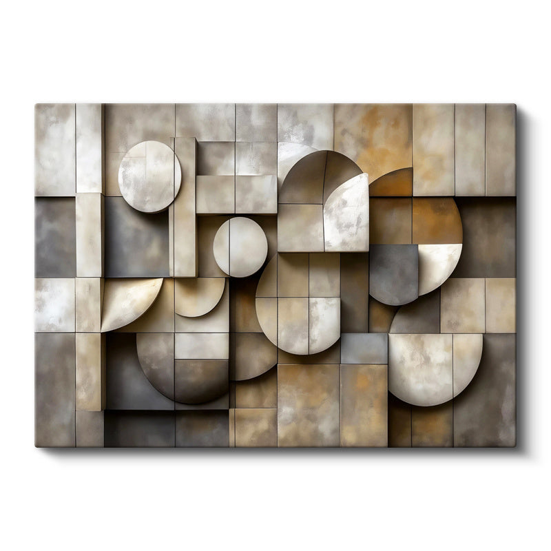 Yatay Kanvas Tablo Geometrik Bloklar Ve Eğriler Modern Soyut Tablosu Ev Ofis Duvar Dekoru