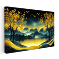 Yatay Kanvas Tablo Altın Yansımalı Göl Ve Dağ Modern Manzara Tablosu Ev Ofis Duvar Dekoru