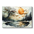 Yatay Kanvas Tablo Karlı Doğa Ve Kuru Ağaç Kabartma Görünümlü Tablo Ev Ofis Duvar Dekoru