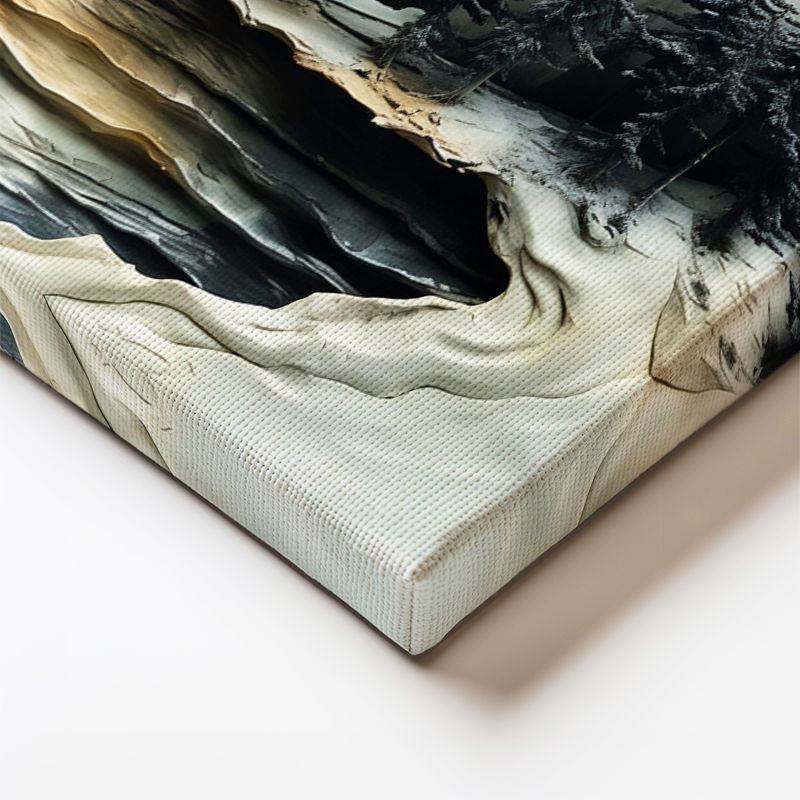 Yatay Kanvas Tablo Karlı Doğa Ve Kuru Ağaç Kabartma Görünümlü Tablo Ev Ofis Duvar Dekoru