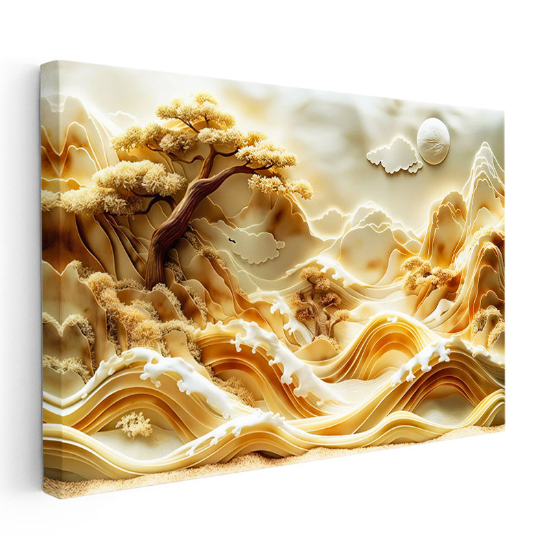 Yatay Kanvas Tablo Katmanlı Kağıt Sanatı Manzara Modern Sanat Tablosu Ev Ofis Duvar Dekoru