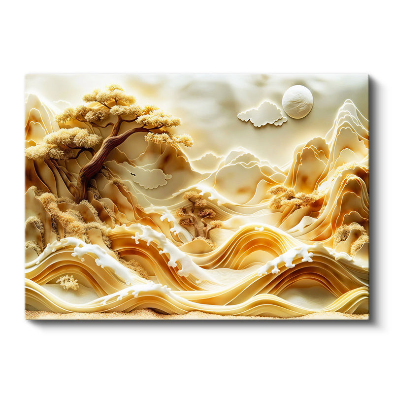 Yatay Kanvas Tablo Katmanlı Kağıt Sanatı Manzara Modern Sanat Tablosu Ev Ofis Duvar Dekoru