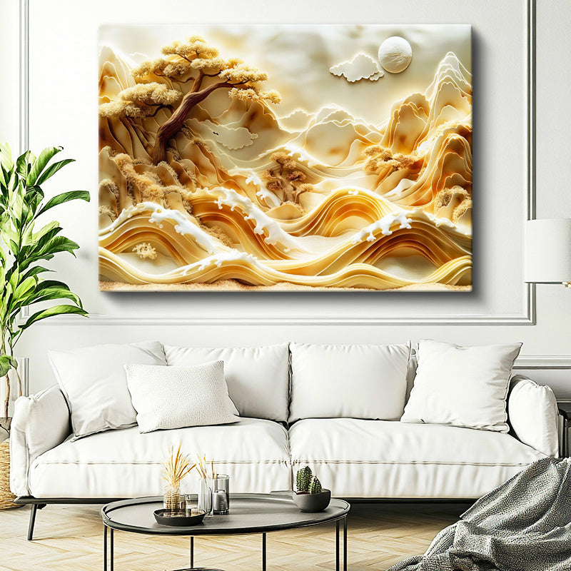 Yatay Kanvas Tablo Katmanlı Kağıt Sanatı Manzara Modern Sanat Tablosu Ev Ofis Duvar Dekoru