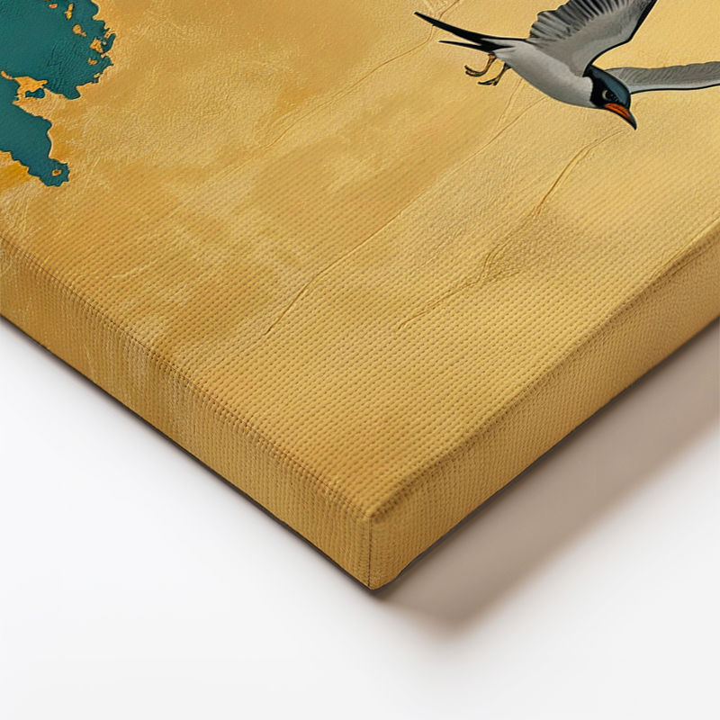 Yatay Kanvas Tablo Altın Gökyüzünde Uçan Kuşlar Modern Tablo Ev Ofis Duvar Dekoru