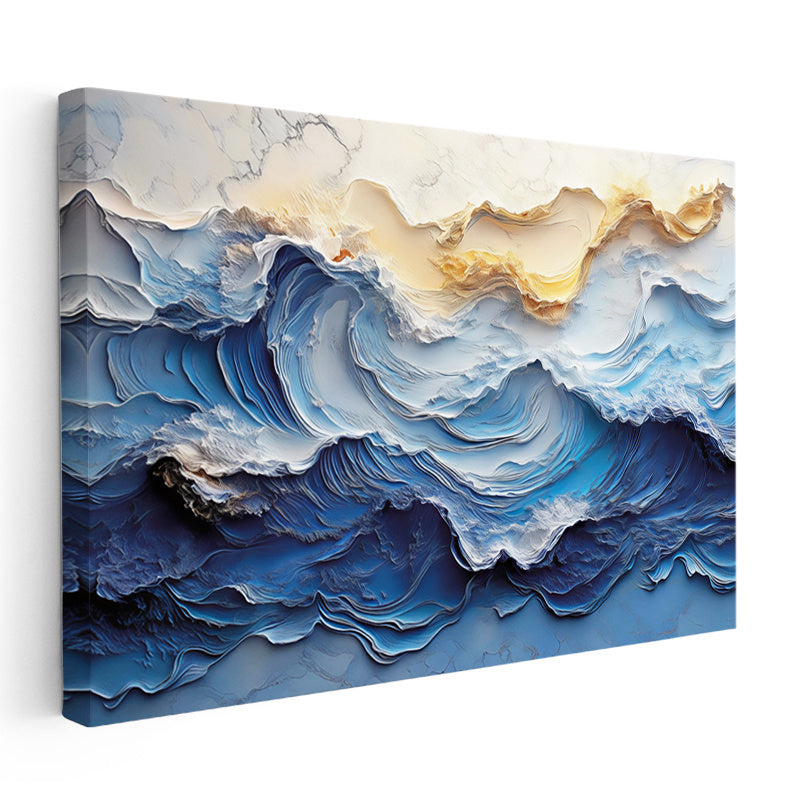 Yatay Kanvas Tablo Dalga Katmanları Kabartma Görünümlü Tablo Ev Ofis Duvar Dekoru