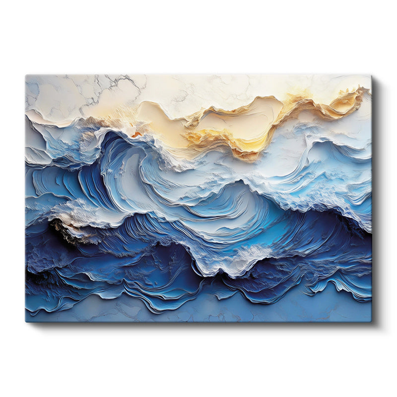 Yatay Kanvas Tablo Dalga Katmanları Kabartma Görünümlü Tablo Ev Ofis Duvar Dekoru