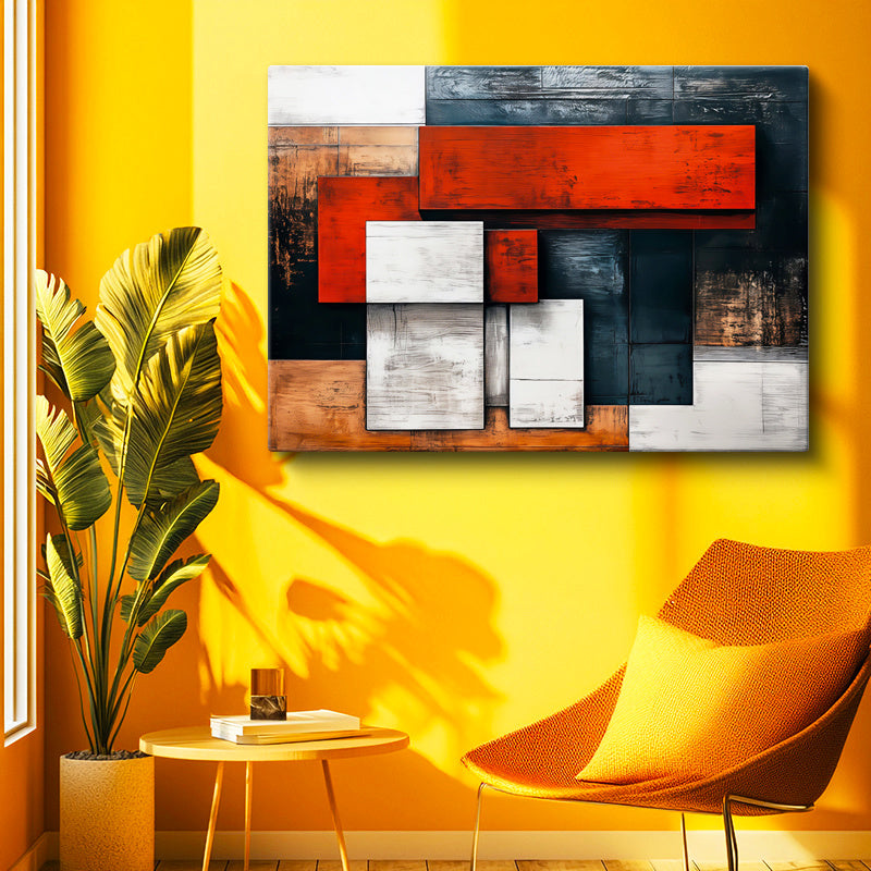 Yatay Kanvas Tablo Geometrik Dikdörtgenler Modern Soyut Tablo Ev Ofis Duvar Dekoru