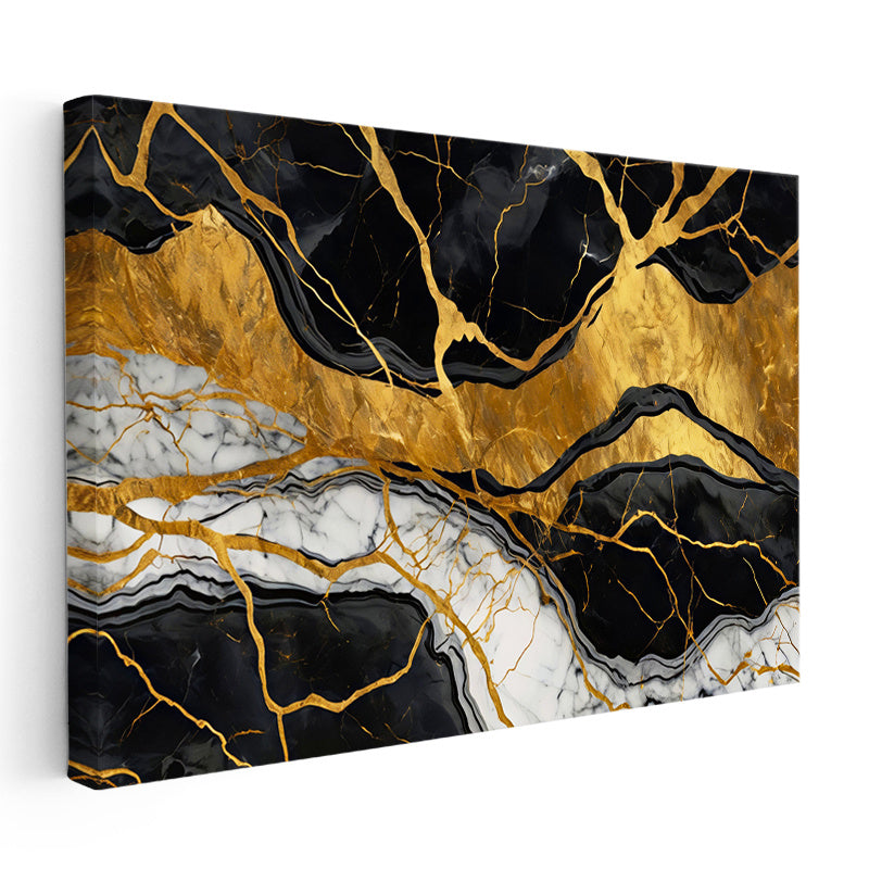 Yatay Kanvas Tablo Altın Çatlaklı Mermer Mermer Dokulu Tablos Ev Ofis Duvar Dekoru