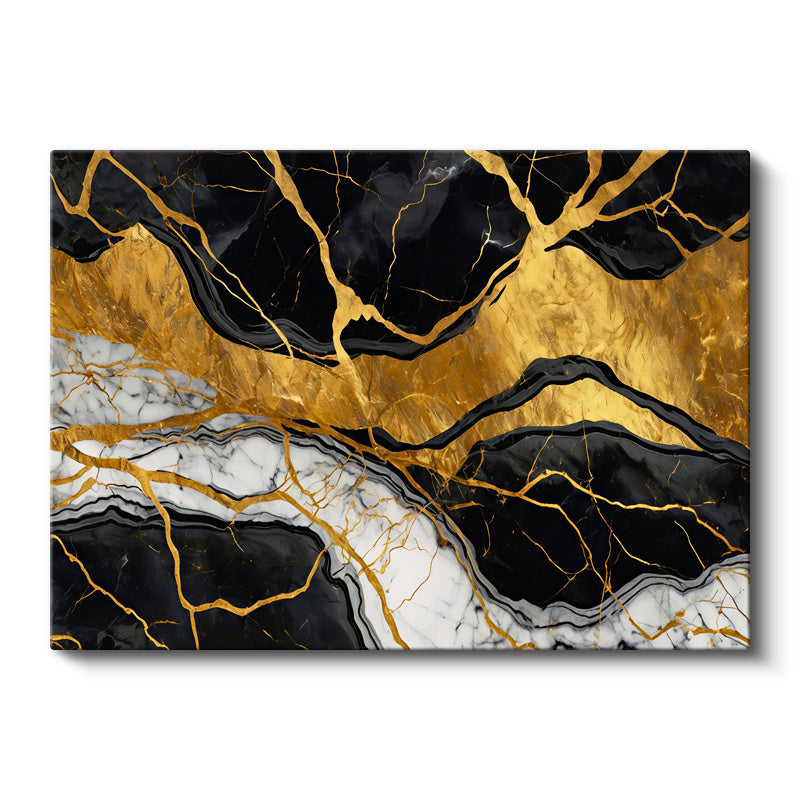 Yatay Kanvas Tablo Altın Çatlaklı Mermer Mermer Dokulu Tablos Ev Ofis Duvar Dekoru