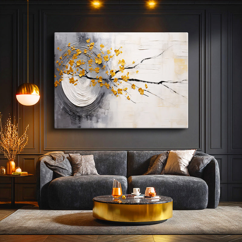 Yatay Kanvas Tablo Bahar Dalı Kompozisyonu Modern Sanat Tablosu Ev Ofis Duvar Dekoru