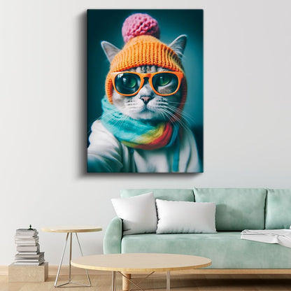 Hipster Kedi - Renkli Kişiliğin Yansıması Kanvas Tablo