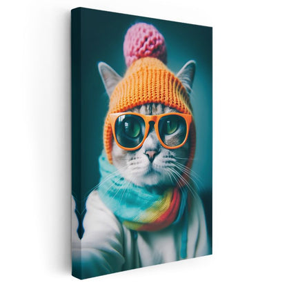 Hipster Kedi - Renkli Kişiliğin Yansıması Kanvas Tablo
