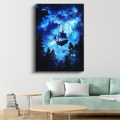 Kozmik Gemi - Yıldızlar Arasında Süzülen Yelkenli Kanvas Tablo
