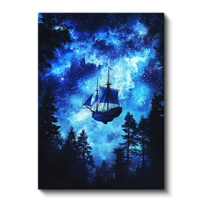 Kozmik Gemi - Yıldızlar Arasında Süzülen Yelkenli Kanvas Tablo