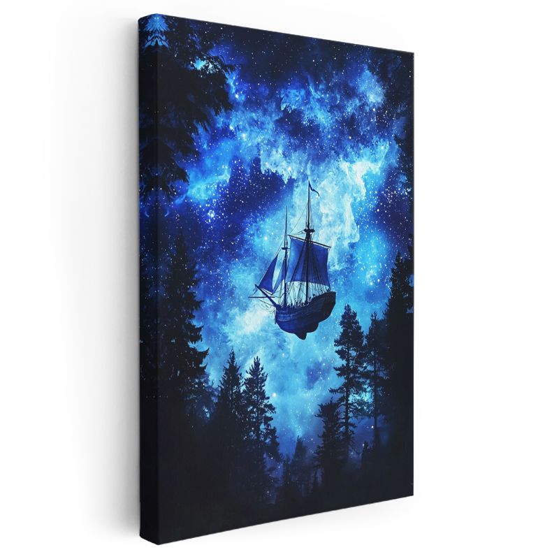 Kozmik Gemi - Yıldızlar Arasında Süzülen Yelkenli Kanvas Tablo