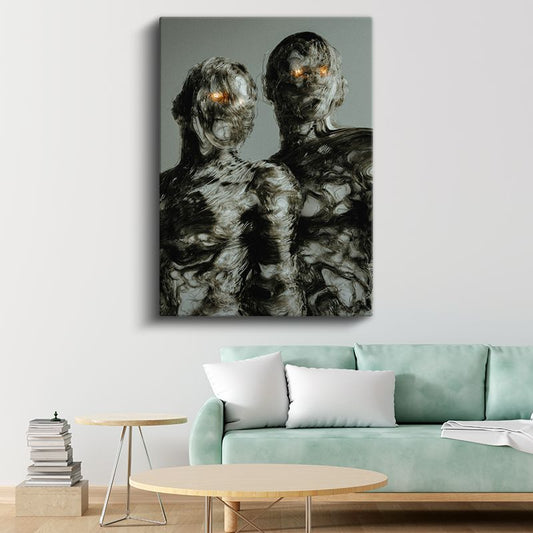 Karanlık Varlıklar - Işıldayan Gözleriyle Beliren Figürler Kanvas Tablo
