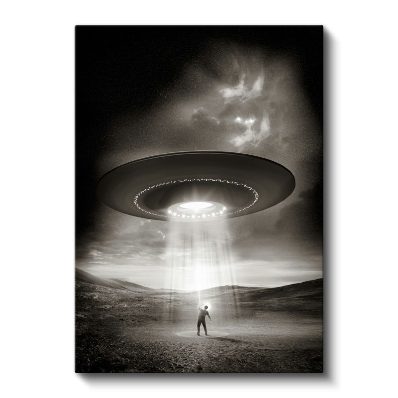 Kozmik Karşılaşma - Işık Huzmesindeki İnsan Silüeti Kanvas Tablo