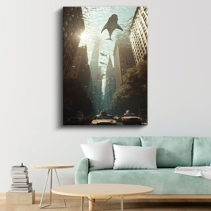 Sualtı Metropolü - Köpekbalıklarının Gezindiği Şehir Kanvas Tablo