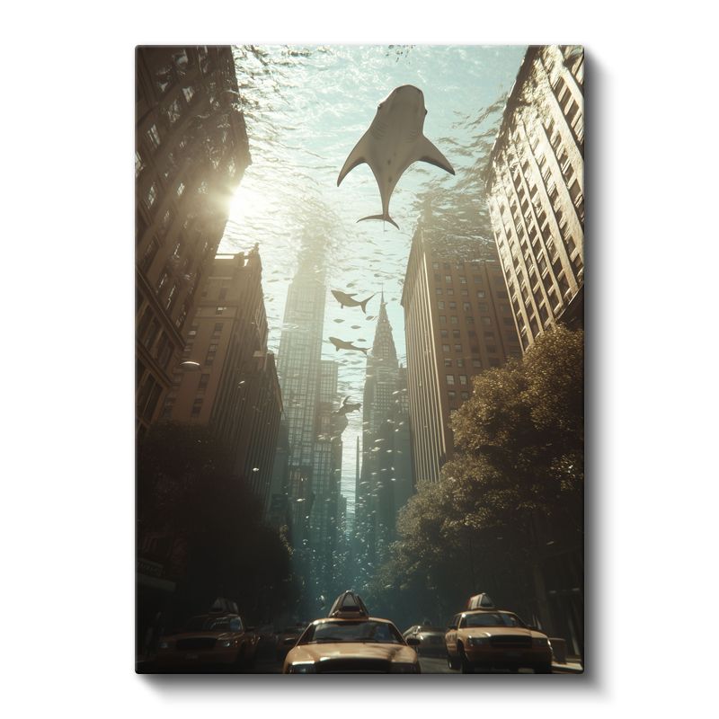 Sualtı Metropolü - Köpekbalıklarının Gezindiği Şehir Kanvas Tablo