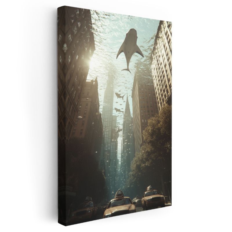 Sualtı Metropolü - Köpekbalıklarının Gezindiği Şehir Kanvas Tablo