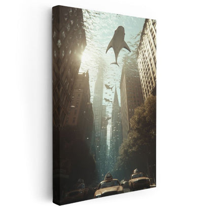 Sualtı Metropolü - Köpekbalıklarının Gezindiği Şehir Kanvas Tablo