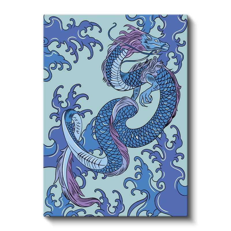 Mavi Ejderha - Dalgalı Desenlerle Dans Eden Mitolojik Yaratık Kanvas Tablo