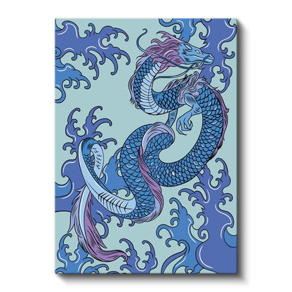 Mavi Ejderha - Dalgalı Desenlerle Dans Eden Mitolojik Yaratık Kanvas Tablo