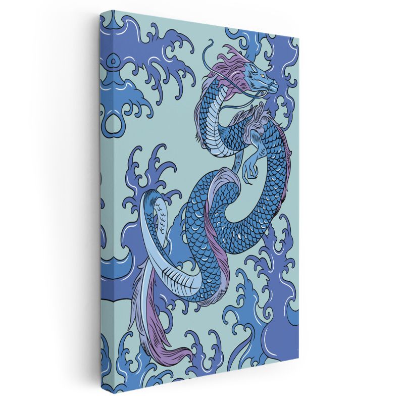 Mavi Ejderha - Dalgalı Desenlerle Dans Eden Mitolojik Yaratık Kanvas Tablo
