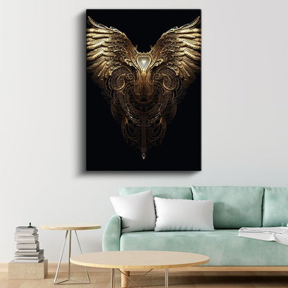 Altın Kanatlar - Karanlıkta Parlayan Detaylı İşçilik Kanvas Tablo