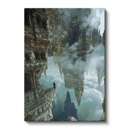 Tersine Dünya - Bulutların Üzerinde Yürüyen Yalnız Gezgin Kanvas Tablo