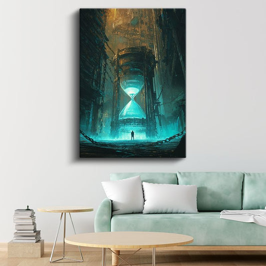 Zamanın Kalesi - Devasa Kum Saati Karşısında Küçülen İnsan Kanvas Tablo