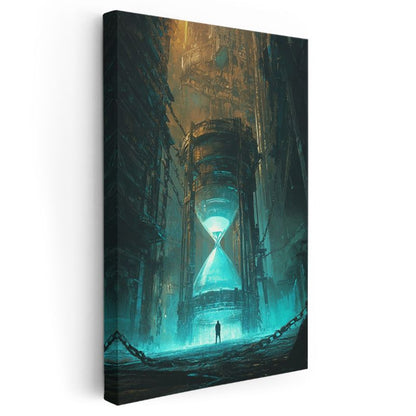 Zamanın Kalesi - Devasa Kum Saati Karşısında Küçülen İnsan Kanvas Tablo