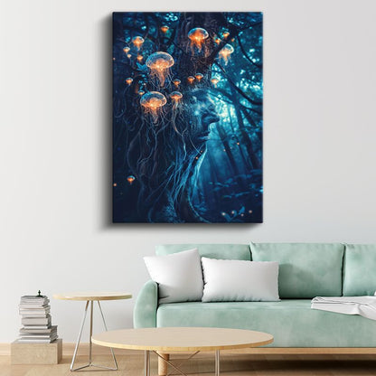 Zihin Denizanası - Düşüncelerin Işıklı Dansı Kanvas Tablo