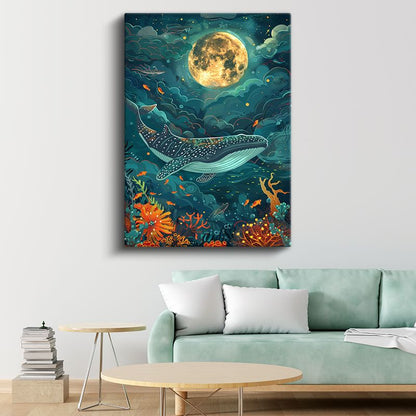 Göksel Balina - Ay Işığında Yüzen Okyanus Gezgini Kanvas Tablo