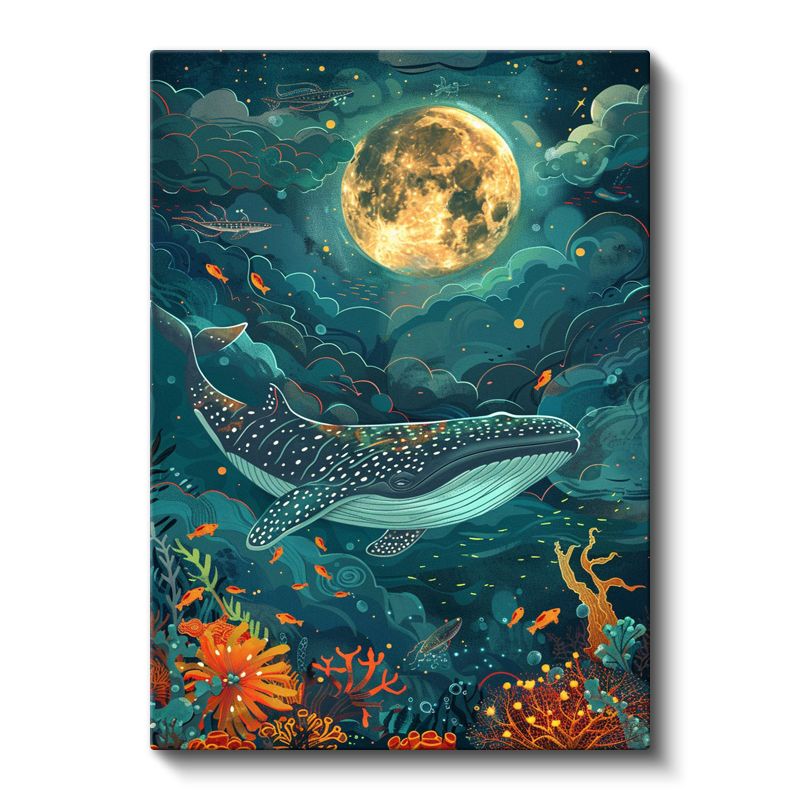 Göksel Balina - Ay Işığında Yüzen Okyanus Gezgini Kanvas Tablo