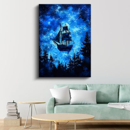 Yıldız Gemisi - Gökyüzünün Derinliklerinde Süzülen Yelkenli Kanvas Tablo