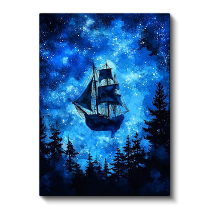 Yıldız Gemisi - Gökyüzünün Derinliklerinde Süzülen Yelkenli Kanvas Tablo