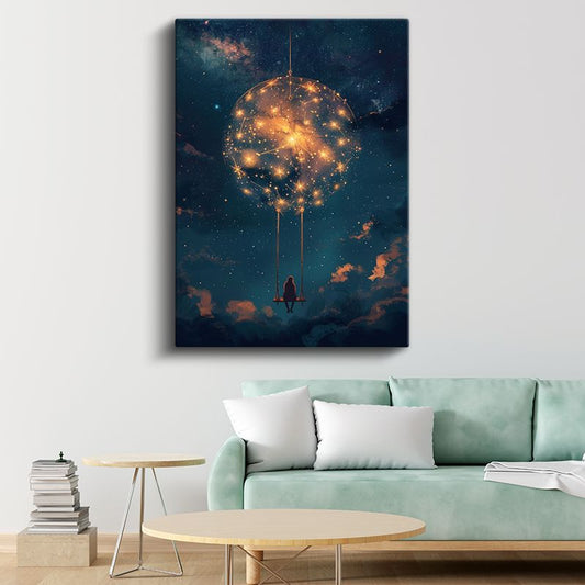 Kozmik Salıncak - Yıldızların Arasında Asılı Kalan Düşler Kanvas Tablo