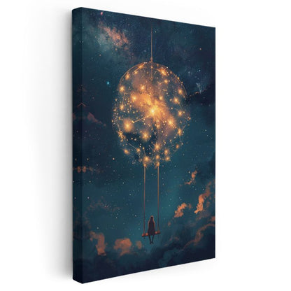 Kozmik Salıncak - Yıldızların Arasında Asılı Kalan Düşler Kanvas Tablo