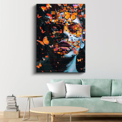 Dijital Metamorfoz - Kelebekler ve Parçalanmış Gerçeklik Kanvas Tablo